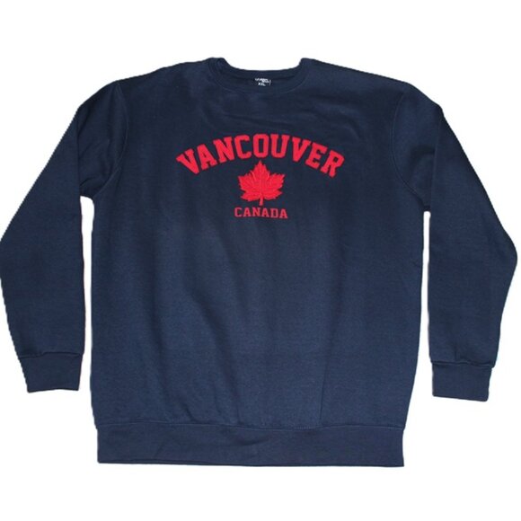 nwot VANCOUVER Canada Embroidered Crewneck Fleece Sweatshirt in Navy, Unisex XXL - Picture 1 of 9